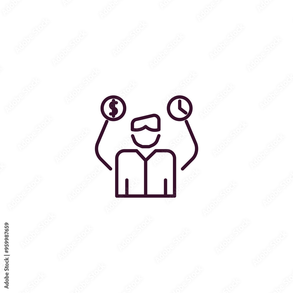 worker money time outline icon. Linear vector from business concept. Thin line worker money time icon isolated on white background worker money time outline icon. Linear vector from business concept. Thin line worker money time icon isolated on white background