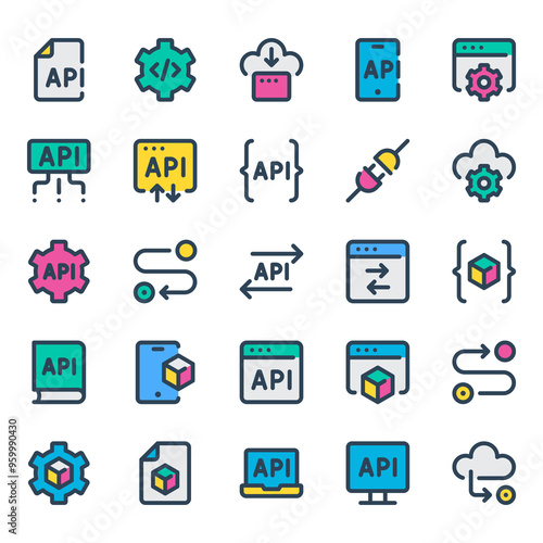Filled outline icons set for Application programming interface