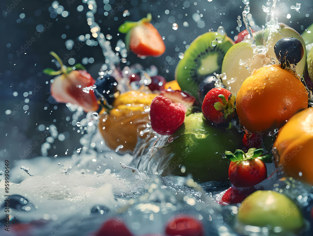fresh fruits dropping into water fresh fruits dropping into water