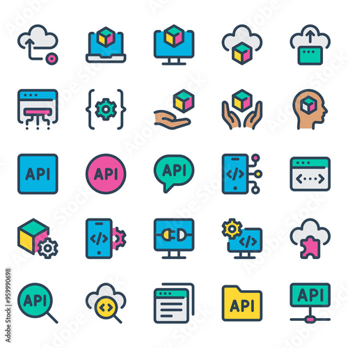 Filled outline icons set for Application programming interface