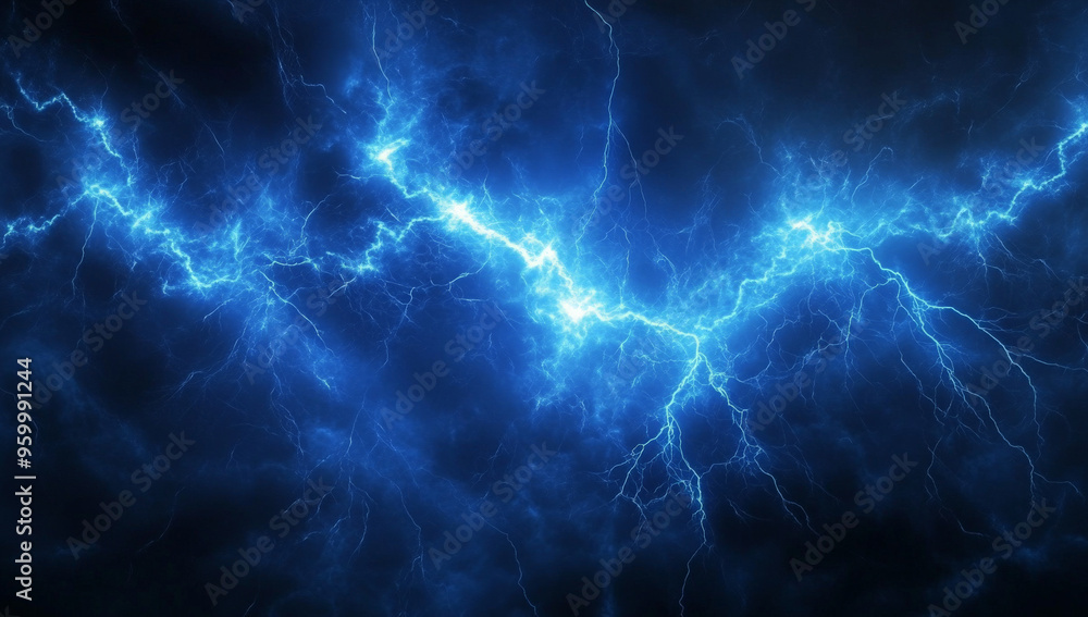 Fototapeta premium Abstract blue lightning bolts on a dark background, forming a dynamic and energetic pattern.