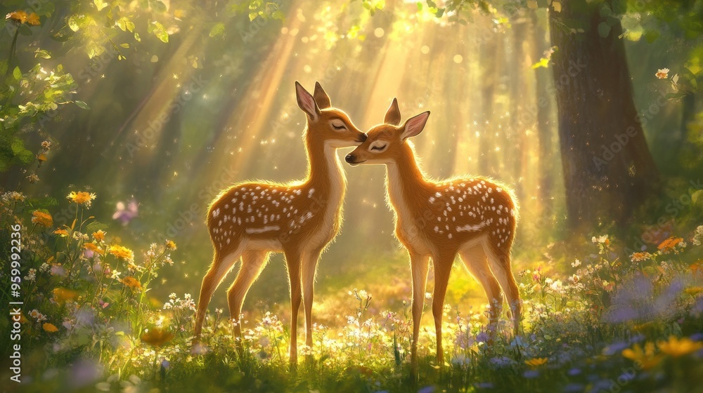 Two deer in a forest glade Two deer in a forest glade