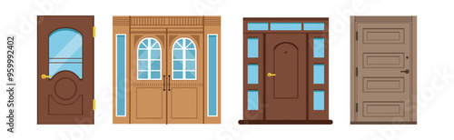 Different Front Door as Entrance and Exterior Element Vector Set