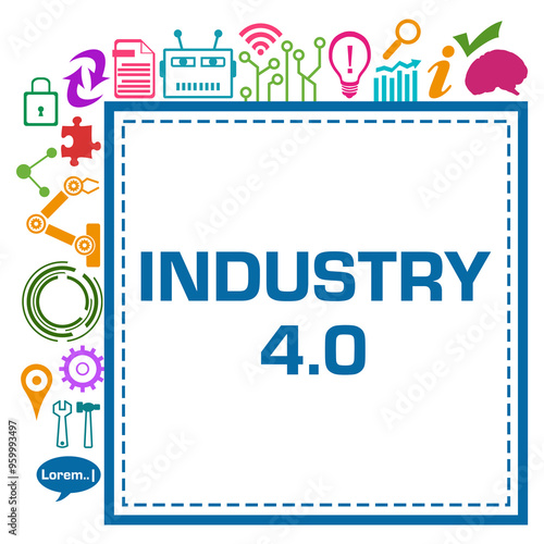 Industry Four Point Zero Symbols Colorful Technology Square Corner Text 