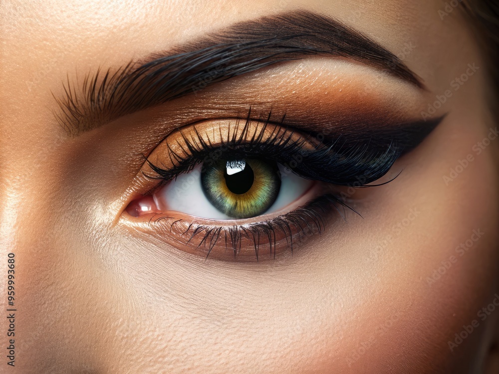 Obraz premium Beautifully composed close-up of eye's lash line and brow