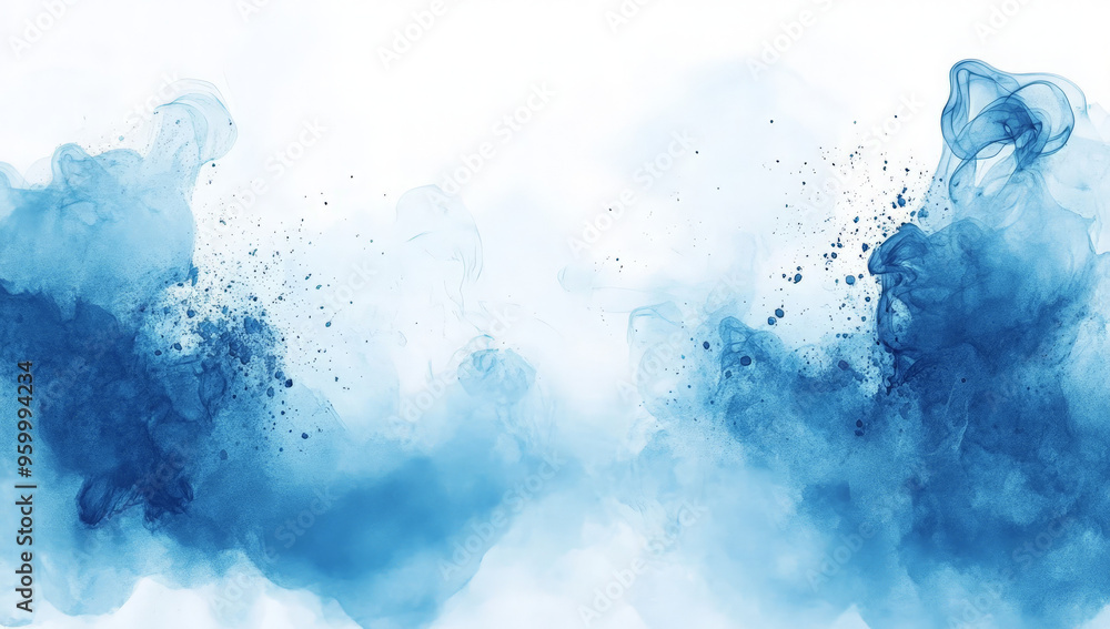 Abstract blue watercolor paint splatter on a white background. Abstract blue watercolor paint splatter on a white background.