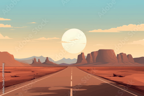 Desert road sunset landscape