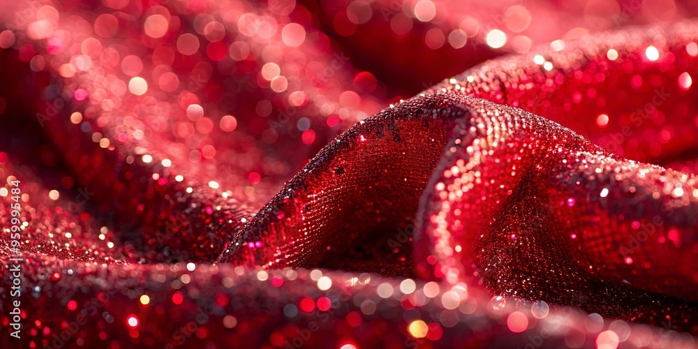 Close-up of sparkling red fabric with delicate texture and shimmering details Close-up of sparkling red fabric with delicate texture and shimmering details
