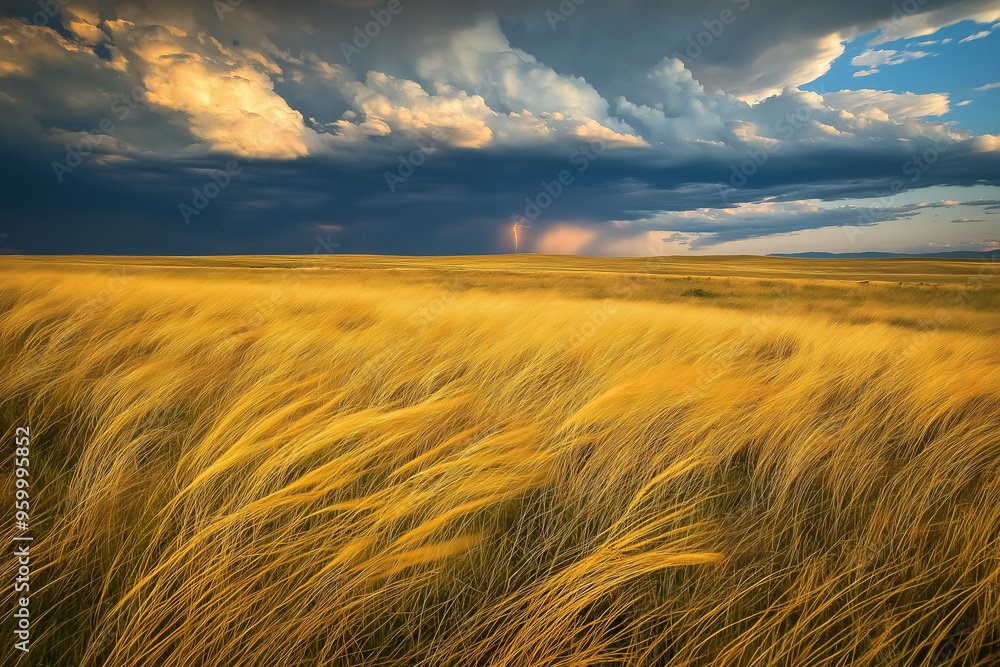 Obraz premium golden wheat field at sunset
