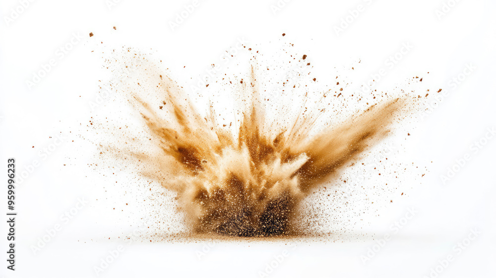 Brown powder exploding upwards creating a dust cloud Brown powder exploding upwards creating a dust cloud