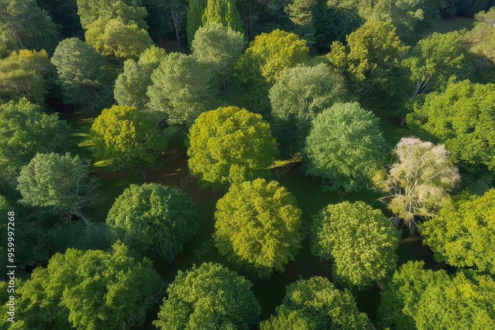 Naklejka premium Stunning Aerial Perspective of Verdant Forests with Isolated Trees Against a Clear Background