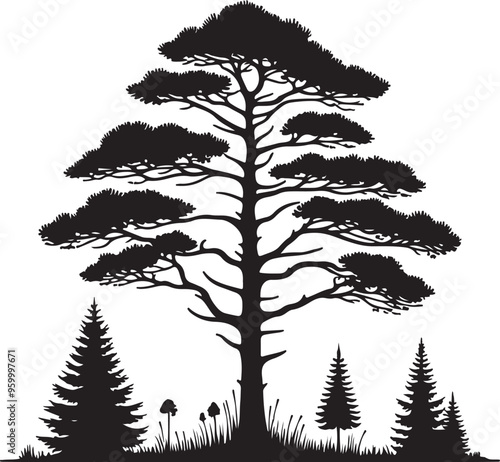 pine tree vector design clipart flat style artwork photo