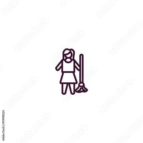charwoman outline icon. Linear vector from cleaning concept. Thin line charwoman icon isolated on white background