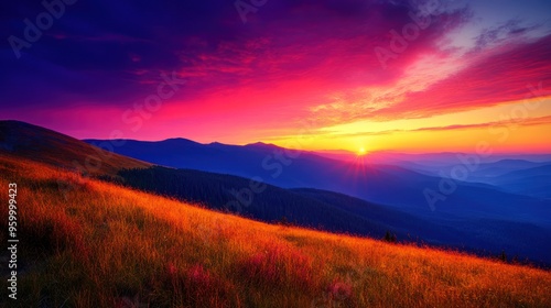 Vibrant Sunset over Mountain Range