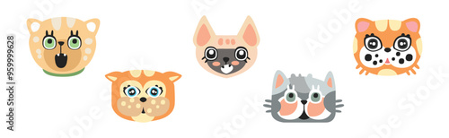 Funny Cat Muzzle and Smiling Snout Vector Set