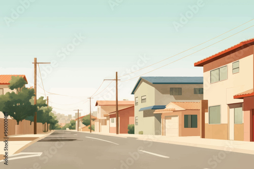 Quiet suburban street with houses