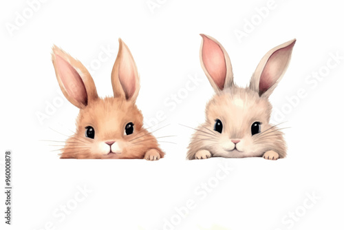 Cute rabbits peeking illustration