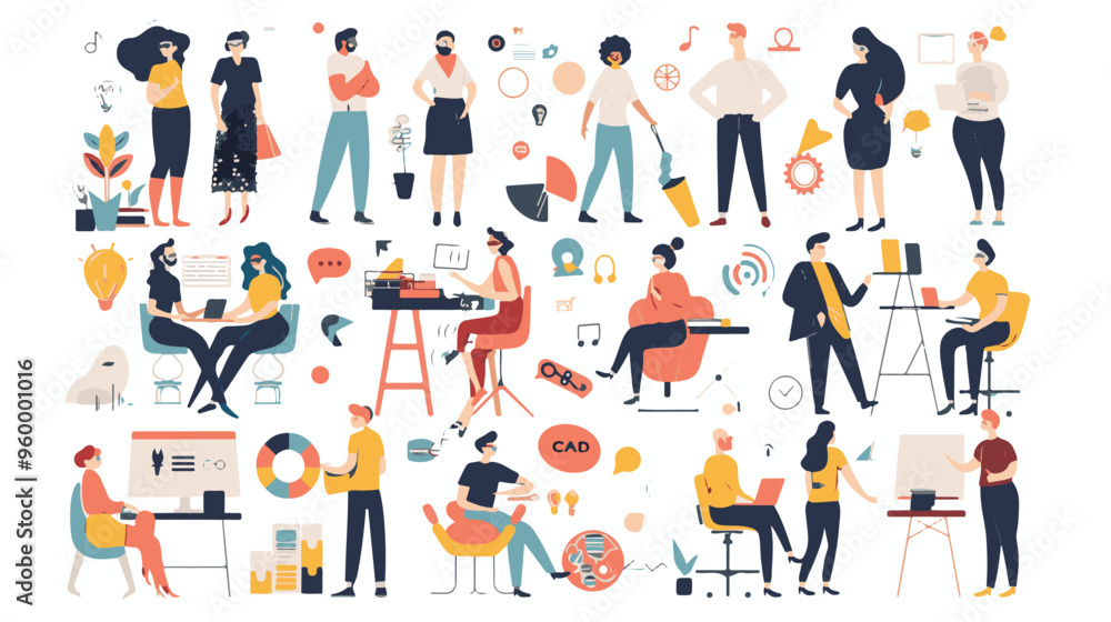 Teamwork web concept with people scenes mega set in flat design. Bundle of character situations with brainstorming for developing business, Teamwork web concept with people scenes mega set in flat design. Bundle of character situations with brainstorming for developing business,