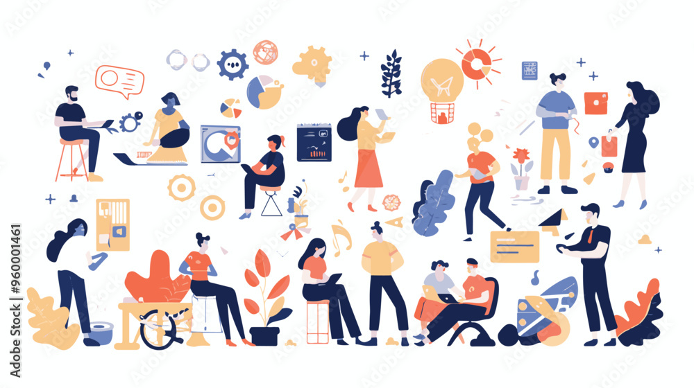Teamwork web concept with people scenes mega set in flat design. Bundle of character situations with brainstorming for developing business, Teamwork web concept with people scenes mega set in flat design. Bundle of character situations with brainstorming for developing business,