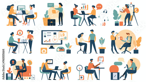 Teamwork web concept with people scenes mega set in flat design. Bundle of character situations with brainstorming for developing business,