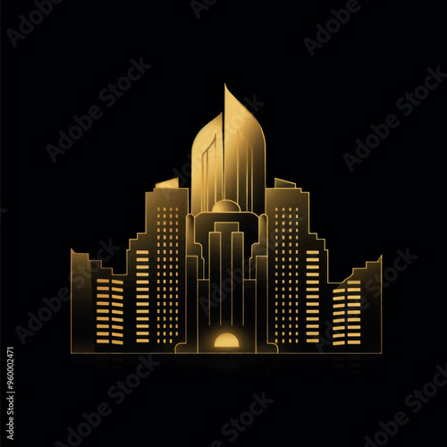 Elegant golden cityscape on black