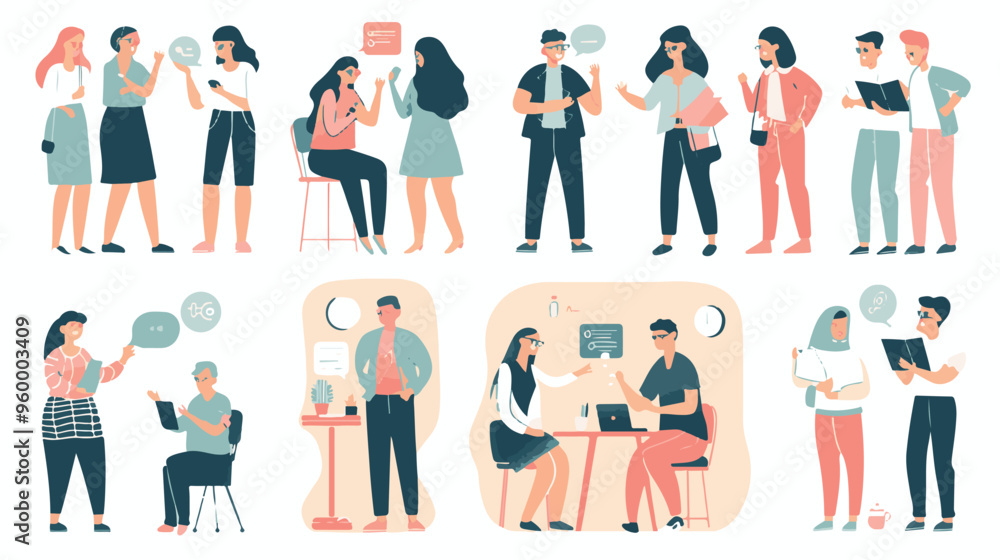 Teamwork web concept with people scenes mega set in flat design. Bundle of character situations with brainstorming for developing business, Teamwork web concept with people scenes mega set in flat design. Bundle of character situations with brainstorming for developing business,