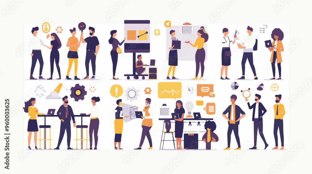 Teamwork web concept with people scenes mega set in flat design. Bundle of character situations with brainstorming for developing business, Teamwork web concept with people scenes mega set in flat design. Bundle of character situations with brainstorming for developing business,