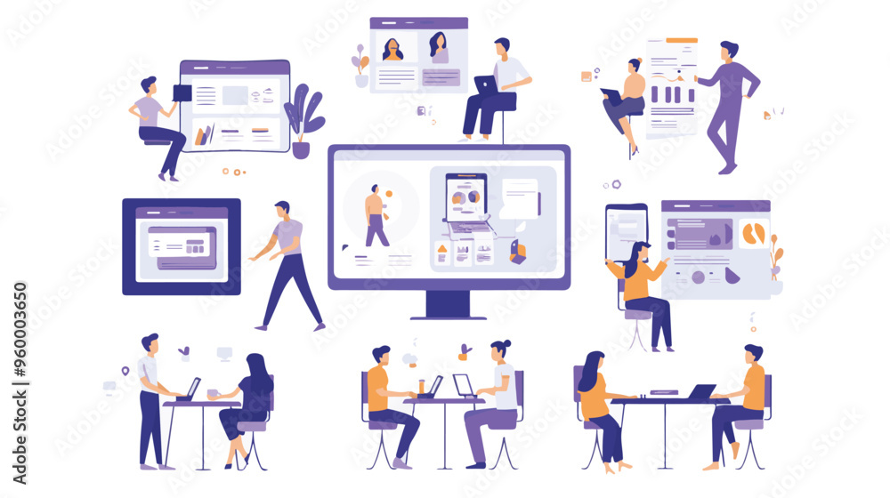 Teamwork web concept with people scenes mega set in flat design. Bundle of character situations with brainstorming for developing business, Teamwork web concept with people scenes mega set in flat design. Bundle of character situations with brainstorming for developing business,