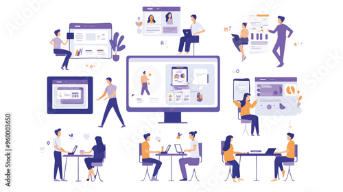 Teamwork web concept with people scenes mega set in flat design. Bundle of character situations with brainstorming for developing business,