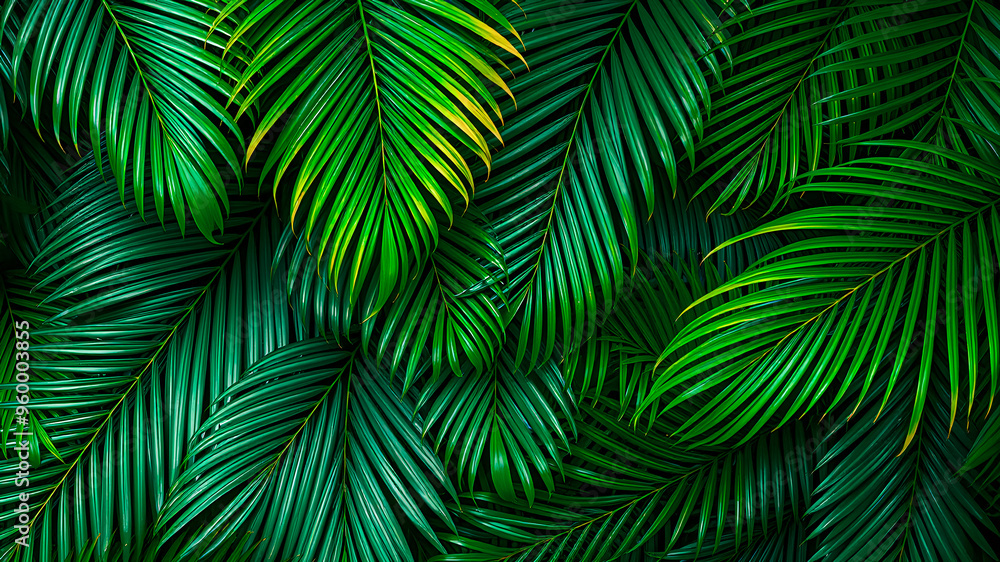 Tropical green leaves background, artistic wall decoration. Abstract nature leaf closeup, peaceful relaxing eye calming natural design. Palm banana and exotic leaves plants AI generated Tropical green leaves background, artistic wall decoration. Abstract nature leaf closeup, peaceful relaxing eye calming natural design. Palm banana and exotic leaves plants AI generated