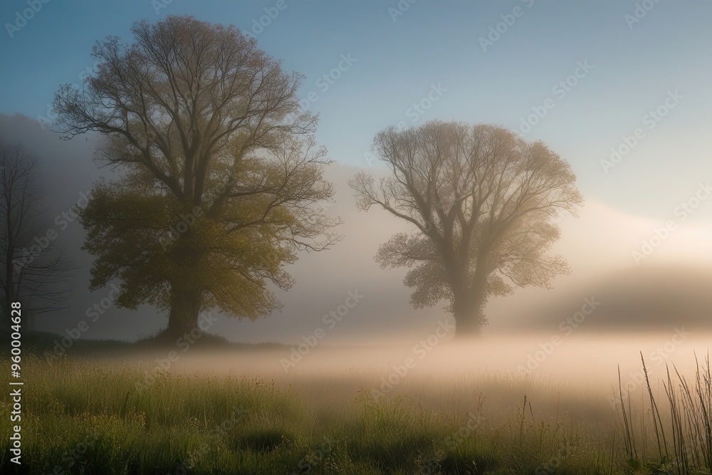 Fototapeta premium Ethereal Fog Layers Over Nature with Luminosity and Graceful Atmosphere