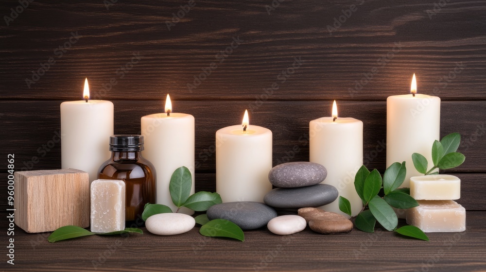 A shamanic altar is adorned with natural elements including wooden bowls filled with herbs and stones, complemented by unlit candles and a rustic brown fabric backdrop A shamanic altar is adorned with natural elements including wooden bowls filled with herbs and stones, complemented by unlit candles and a rustic brown fabric backdrop