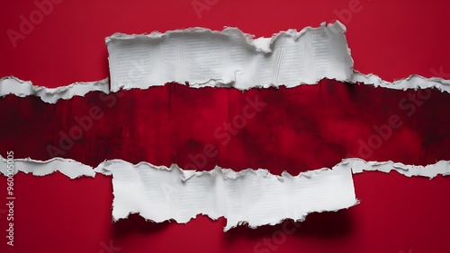 Wallpaper Mural Ripped white textured paper with copy space on red background Torontodigital.ca