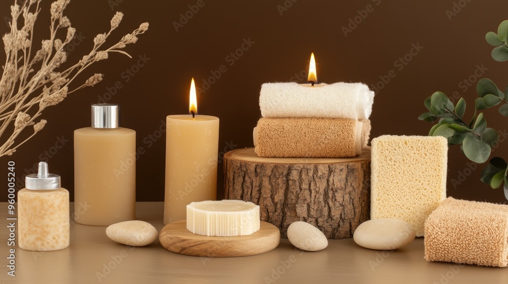A shamanic altar is adorned with natural elements including wooden bowls filled with herbs and stones, complemented by unlit candles and a rustic brown fabric backdrop A shamanic altar is adorned with natural elements including wooden bowls filled with herbs and stones, complemented by unlit candles and a rustic brown fabric backdrop