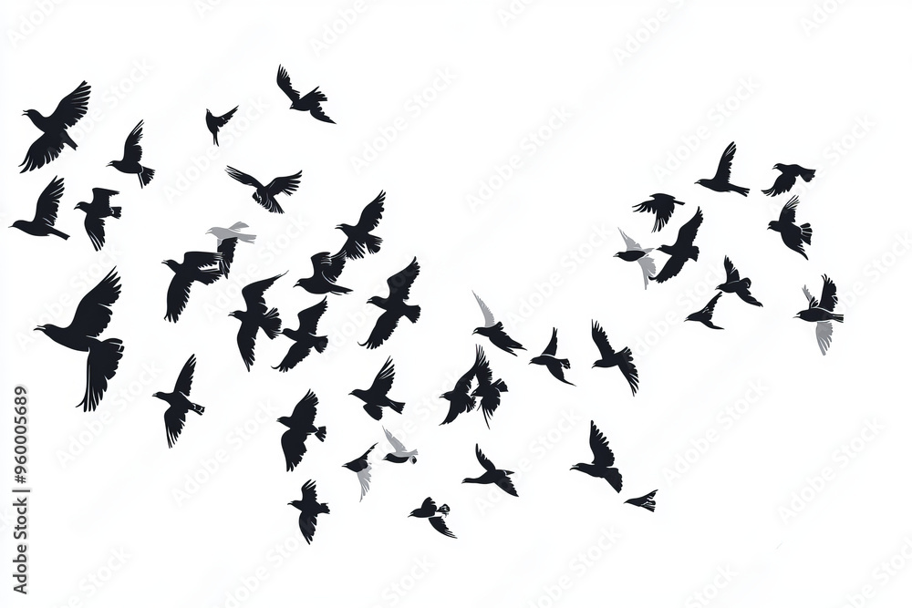 black silhouette flock of birds black silhouette flock of birds