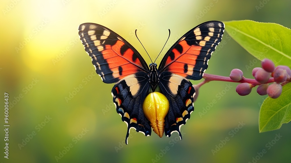 Naklejka premium Butterfly Emerging from Chrysalis - Nature's Transformation