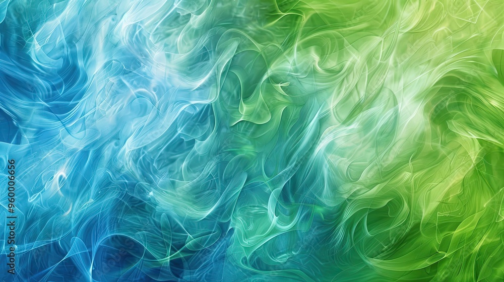 Obraz premium Electric green to neon blue gradient with smoky white trails on dynamic backdrop