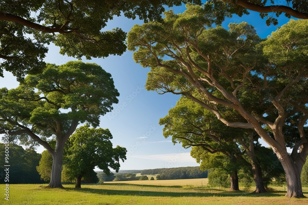 Lush Tree Canopies Overlooking Scenic Countryside Landscape with Vibrant Visual Detail Lush Tree Canopies Overlooking Scenic Countryside Landscape with Vibrant Visual Detail