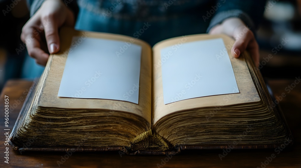 Fototapeta premium Open Antique Book With Blank Pages Mockup