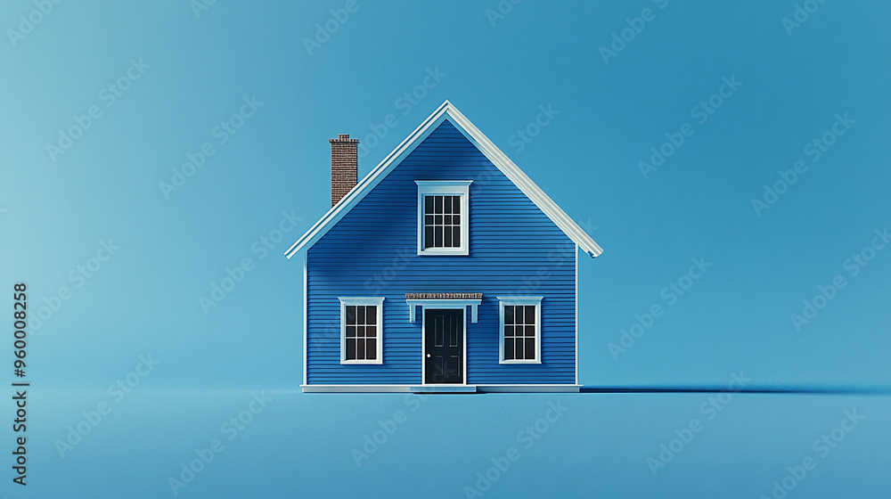 Blue House Real Estate Concept on Blue Background Blue House Real Estate Concept on Blue Background
