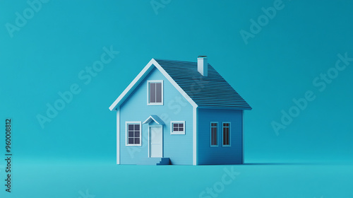 Blue House Real Estate Concept on Blue Background