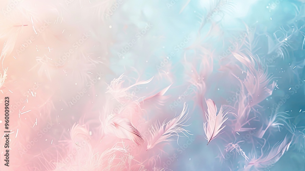 Fototapeta premium Sky blue and pale rose wallpaper with light fibrous texture and airy inclusions