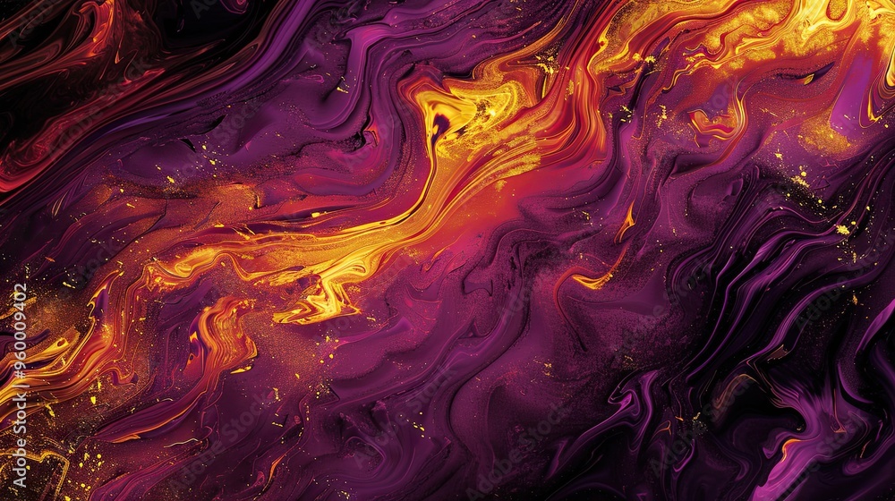 Fototapeta premium Complex interplay of fiery yellows reds and purples with flame-like textures