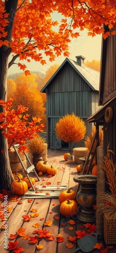 Beautiful scenery of autumn outdoors. Ai Intelligence Generation.