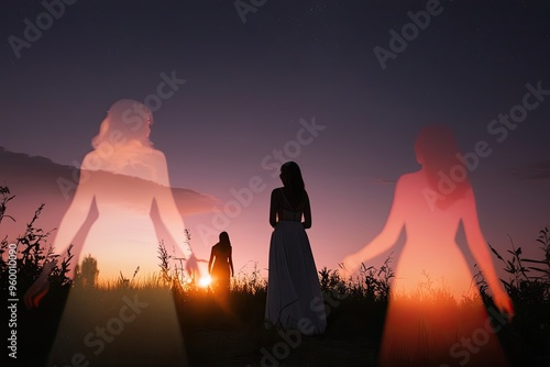 Ethereal Twilight Glow Stunning Dusk Shadows and Warm Sunset Silhouettes photo