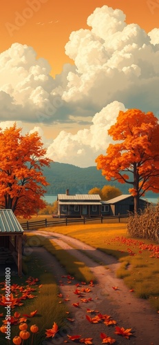 Beautiful scenery of autumn outdoors. Ai Intelligence Generation.