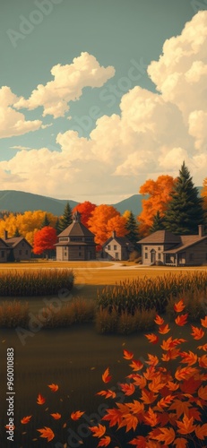 Beautiful scenery of autumn outdoors. Ai Intelligence Generation.