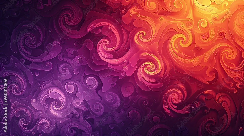 A dramatic swirl of deep purples and oranges creates energy in retro backdrop A dramatic swirl of deep purples and oranges creates energy in retro backdrop