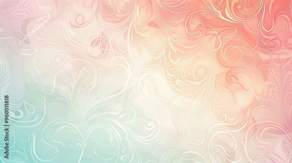 Fototapeta premium Retro wallpaper with coral mint lilac tones and swirling patterns on a glowing backdrop