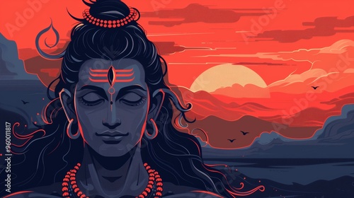 Maha Shivratri. Lord Shiva. Indian God of Hindu. Vector illustration design. photo